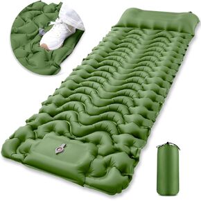 Camping Sleeping Pad, Inflatable Sleeping Mat with Pillow Built-in Foot Pump, Super Comfort Camping Mattress for Backpacking Hiking Traveling Tent, Compact & Lightweight
