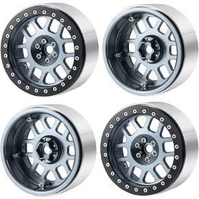 4PCS 2.6 Beadlock Wheels Rims Hubs for 1/10 Axial RBX10 AXI03005 Wraith 90048 90053 Axial AXI03000 AXI3004 Buggy 2.6 Mud Terrain Tires (Titanium Grey)