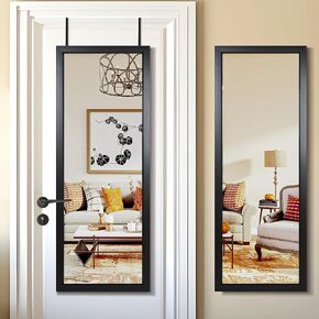 PexFix Door Mirror Full Length 18"x51" Over The Door Mirror with Rectangle Sleek Frame Space Saving Door Hanging Mirror Wall Mounted Mirror-Black