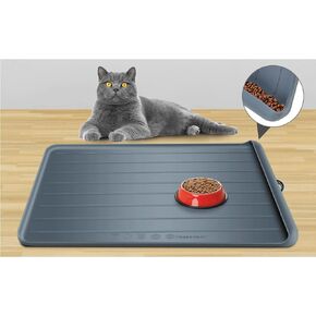 Dog Food Mat - 25"x16" Pet Food Mat with Residue Collection Pocket, Dog Cat Feeding Mat for Floors Waterproof, Silicone Dog Bowl Mat with High Edges to Prevent Water and Food Spills (Light Grey)