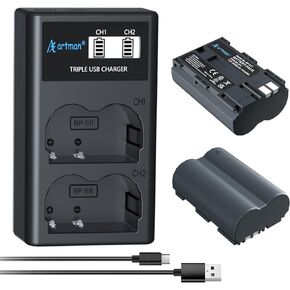 Artman BP-511 BP-511a Battery 2-Pack 2250mAh and USB-C Dual LCD Charger for Canon EOS 5D 50D 40D 30D 20D 10D Rebel 1D D60 300D D30 G5 Pro1 G1 G2 G3 G6 Pro90 | Not Compatible with 5D Mark II/III/IV