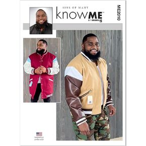 Know Me Men's Varsity Bomber Jacket in Two Lengths Sewing Pattern Kit by Sins of Many, Design Code ME2010, 34-36-38-40-42, Multicolor