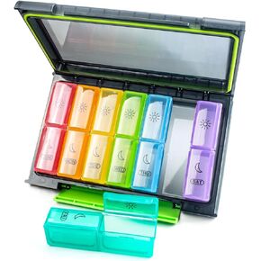 Moisture-Proof Weekly Pill Organizer, Pill Case 2 Times a Day, Large 7 Day Pill Box Portable for Travel with Removable Individual Containers to Hold Vitamins, Supplements and Medication