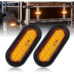 Oyviny 6 Inch Oval Amber Trailer Tail Lights 24 LEDs 2PCS, Super Bright 6" LED Parking Turn Signal Lights with Flush Mount Grommets DOT SAE Certified for RV Truck, Bus, Trucks,Marine
