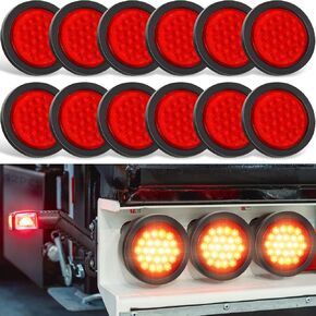 Retisee 12 قطعة 4 بوصة أضواء مقطورة مستديرة 24 أضواء LED للمقطورة 12 فولت أحمر LED للفرامل بدوره عكس أضواء الذيل مع حشوات مطاطية مقاومة للماء لشاحنة مقطورة القارب RV