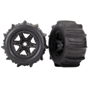 Traxxas 8674 Tires & Wheels Assembled glued (Black 3.8' Wheels Paddle Tires Foam Inserts) (2) (TSM Rated)