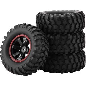 4Pcs RC Car Tires,12mm Hex Hub 4mm Offset 95mm Width for 1/10 Scale RC Crawler Off-Road Truck Car,1/10 RC Metal Black Tires and Wheels Rims