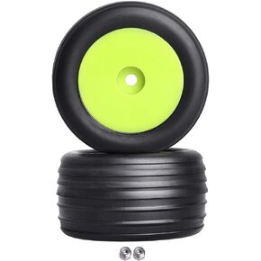 إطارات وعجلات HobbyPark المُلصقة مُثبتة لترقيات Losi Mini-T 2.0 بدون فرش (حواف خضراء أمامية وخلفية)
