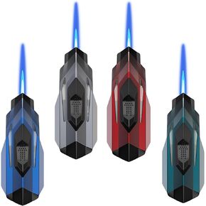 Torch Lighter, 4 Pack Cool Design Jet Flame Butane Lighter, Adjustable Flame Windproof Lighter with Visible Fuel, Creative Lighters Refillable Butane for Gifts,Indoor,Outdoor(Without Butane)-Color B