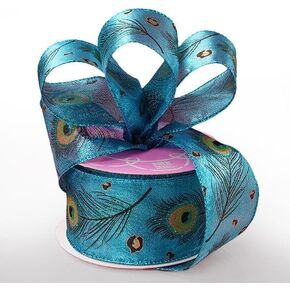 2 1/2" X 10 Yards Multi Peacock Feathers Sheer Ribbon