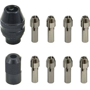 10 Pcs 1/8'' Collet Nut Set - Includes 1/8'' Collet + Clamping Nut + 3-Jaw Keyless Chuck for Dremel Rotary Tools