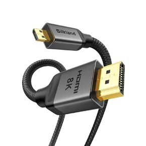 Silkland 10K 8K 4K Micro HDMI to HDMI Cable 15ft, Micro HDMI 2.1 Adapter [8K@60Hz, 4K@120Hz] 48Gbps, HDR, Compatible for Samsung G8,G9, Cameras, Raspberry Pi 5 4, Go Pro Hero, Cam Link, Yoga