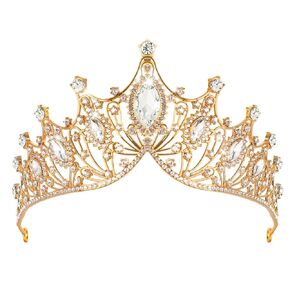Tiara for Women, Crystal Birthday Crown, Rhinestone Princess Tiaras, Hair Accessories Perfect for Birthday Decorations, Wedding Brides, Halloween Cosplay (Gold)