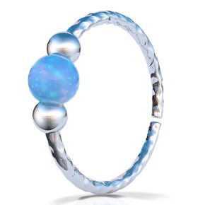 Silver Nose Piercing Hoop - Handmade 7mm Nose Ring with a 3mm Blue Opal - Hypoallergenic 925 Sterling Silver Thin 20 Gauge Nose Hoop Jewelry