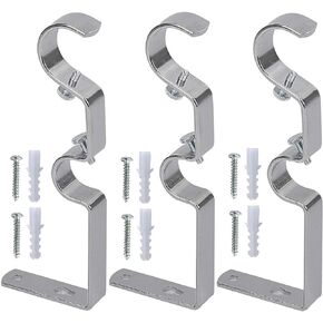 Double Curtain Rod Hanging Brackets Havy Duty 3Pcs Metal Rodholder-Black