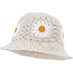 Verdusa Women's Crochet Bucket Hats Casual Fishman Knitted Hat White Yellow Multi One-Size
