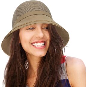 Women Summer Beach Sun Straw Hat Wide Brim Foldable Packable UPF 50+ Travel Bucket Hats