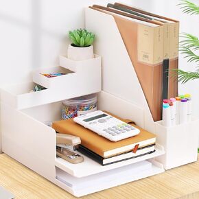 Stackable-Desk-Organizers for Office Supply Organizers with 2-Tier Paper Letter Tray Office Desktop Organizer File Organizer Pen Holder and Drawer Organizer Bins for Storage and Organizer