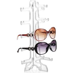 Alnicov 5 Pairs Glass Stand Sunglass Holder Glasses Rack Display Organizer Sunglasses Frame Shelf Show case(Clear)