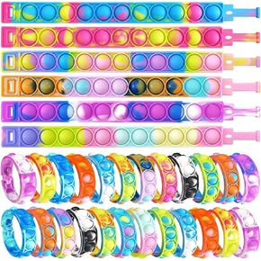 12 Pcs Random Pop Fidget Toy Fidget Bracelet, Wearable Push Poping Bubble Sensory Toys Stress Relief Finger Press Silicone Wristband for Kids and Adults ADHD ADD Autism Anxiety