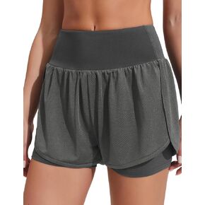 PINSPARK 2 in 1 Athletic Shorts for Women Quick Dry Running Workout Gym Shorts High Waisted with Pocket