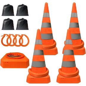 مخاريط قابلة للطي مقاس 28 بوصة، مخاريط BONOOTH المنبثقة للسلامة المرورية للتحذير من مواقف السيارات، وأنشطة تعليم السيارات، والرياضة وغيرها من التدريبات، ومشاريع البناء [4 عبوات] in Kuwait