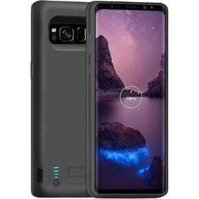 Battery Case for Samsung Galaxy S8 Plus, 6500mAh Rechargeable Extended Battery Charging Case, External Battery Charger Case, Backup Power Bank Case with Kickstand Black