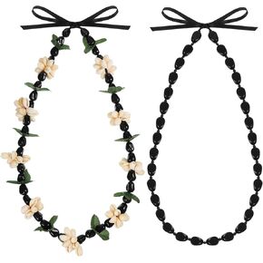 Bucherry 2 Pcs Hawaiian Leis Kukui Nut Beads Necklaces Handmade Kukui Nuts Hawaiian Necklace Graduation Gift Tiki Luau Party in Saudi Arabia