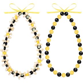 Bucherry 2 Pcs Hawaiian Leis Kukui Nut Beads Necklaces Handmade Kukui Nuts Hawaiian Necklace Graduation Gift Tiki Luau Party