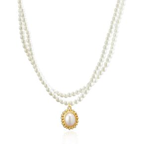 IDOKAWA Simulated Shell Pearl Necklace for Women, Adjustable Extension Chain Necklace Fashion Jewelry Gifts