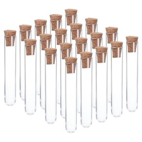 PATIKIL 3ml Plastic Test Tubes with Cork Stoppers, 20Pcs 60x12mm Tubes for Scientific Party Decoration Candy Bead Storage Bath Salt Lab Use, Clear