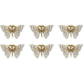 6Pcs Butterfly Napkin Rings Metal Napkin Rings Butterfly Shape Napkin Rings Hollow Out Decorative Napkin Holder for Table, Gold