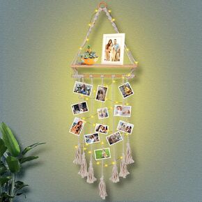 ديكور حائط لعرض الصور المعلقة مع سلسلة إضاءة LED و30 مشبكًا، ديكور جدار غرفة نوم بوهو معلق على الحائط من Macrame، لوحة مجمعة لإطارات الصور الخشبية الريفية، هدايا للفتيات المراهقات لعمر 13 14 16-18 عامًا in Kuwait