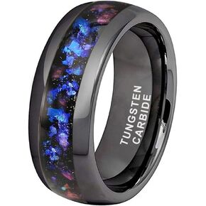 8mm Silver/Black/Gunmetal Tungsten Rings for Men Women Orion Nebula Opal Galaxy Fragment Inlay Fashion Jewelry Engagement Wedding Promise Band Polished Shiny Comfort Fit