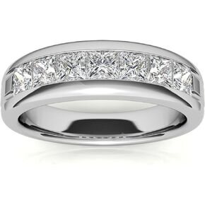 Luyona Moissanite Eternity Wedding Band Ring for Men, 1-2cttw D Color Round Cut/Princess Cut Lab Created Moissanite Diamond Channel Set, 18K Gold Plated Silver Anniversary Wedding Band Ring