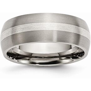 Sonia Jewels Titanium 925 Sterling Silver-Inlay 8mm Men's Matte Brushed Finish Wedding Band Ring