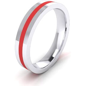 THELANDA 4mm Unisex Comfort Fit Sterling Silver Plain Flat Wedding Band Red Silicone Inlay Ring