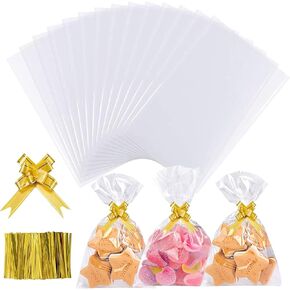 Cellophane Bags, 5 x 9 Inch Clear Treat Gift Bags 100 Pcs with Ties and Bows, Party Favor Candy Bags for Bakery, Popcorn, Cookies, Candies, Dessert in Saudi Arabia
