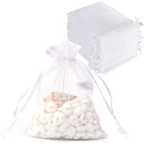 MISSJOJIAY 100Pcs Organza Bags Gift Bags, Sheer Organza Bags for Wedding Favor With Drawstring, 4.72 x 4 Inch Gift Bags, Party Favor Bags, Jewelry Bags. (white)