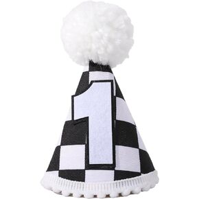 YOUAME Race Car One Birthday Hat - Race Car 1st Birthday Party Decorations,Boy Fast One Birthday Hat Outfit,Black And White Plaid Party Crown,Racing First Photo Prop Decor