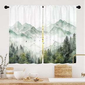 Fairy Rustic Forest Kitchen Curtains, Boho Cute Funny Gothic Mushrooms Woodland Wild Animals Kitchen Decorations Window Curtain Drapes, Soft Fabric Window Treatment Sets 2 Panels, 28''W x 36''L