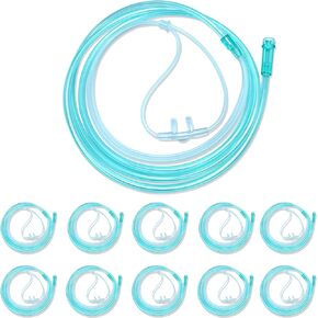 Luisddi 10 Pack High-Flow Soft Nasal Oxygen Cannula, Standard Connector 6.6 Feet, Green Tubing