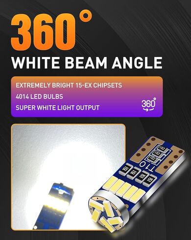 LUYED 10 × 500 لومن ساطع للغاية 9-30 فولت 4014 15-EX شرائح Canbus W5W 194 168 2825 مصابيح LED، أبيض زينون (لمبة 194 LED ساطعة) in Kuwait