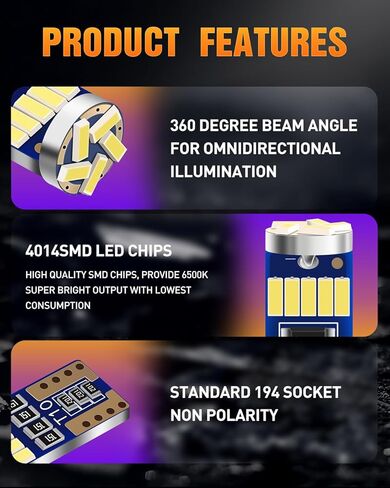 LUYED 10 × 500 لومن ساطع للغاية 9-30 فولت 4014 15-EX شرائح Canbus W5W 194 168 2825 مصابيح LED، أبيض زينون (لمبة 194 LED ساطعة) in Kuwait