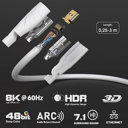 كابل HDMI 8K / 4K - 6.6 قدم - مع A.I.S Shielding - مصمم في ألمانيا (يدعم جميع أجهزة HDMI مثل PS5 وXbox وSwitch - 8K@60 هرتز، 4K@120 هرتز، سلك HDMI عالي السرعة مع إيثرنت، أبيض) بواسطة CableDirect in Saudi Arabia