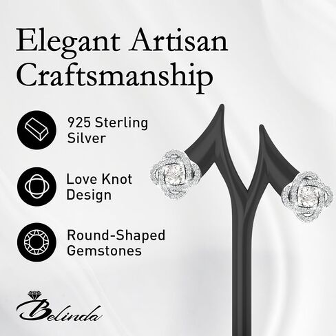 Belinda Jewelz Women 925 Sterling Silver Cute Love Knot Sparkling Gemstone Push Back Stud Earrings Hanging Pendant Necklace Beautiful Fine Jewelry Accessory Set, 1.65 Carat in Saudi Arabia