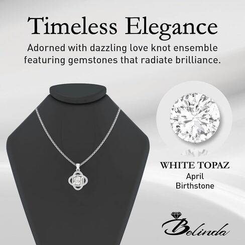 Belinda Jewelz Women 925 Sterling Silver Cute Love Knot Sparkling Gemstone Push Back Stud Earrings Hanging Pendant Necklace Beautiful Fine Jewelry Accessory Set, 1.65 Carat in Saudi Arabia