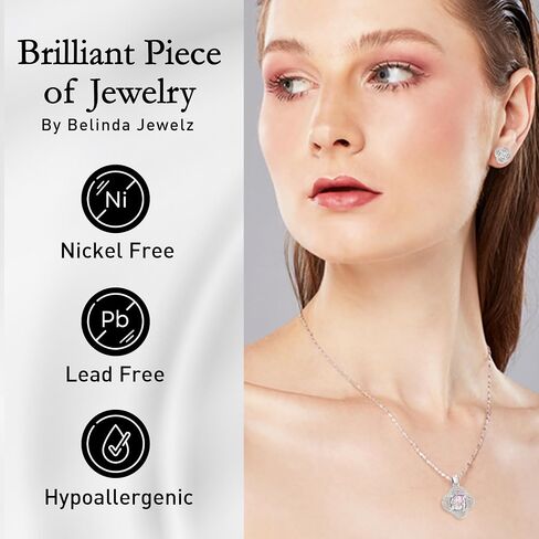 Belinda Jewelz Women 925 Sterling Silver Cute Love Knot Sparkling Gemstone Push Back Stud Earrings Hanging Pendant Necklace Beautiful Fine Jewelry Accessory Set, 1.65 Carat in Saudi Arabia