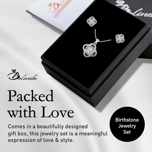 Belinda Jewelz Women 925 Sterling Silver Cute Love Knot Sparkling Gemstone Push Back Stud Earrings Hanging Pendant Necklace Beautiful Fine Jewelry Accessory Set, 1.65 Carat in Saudi Arabia