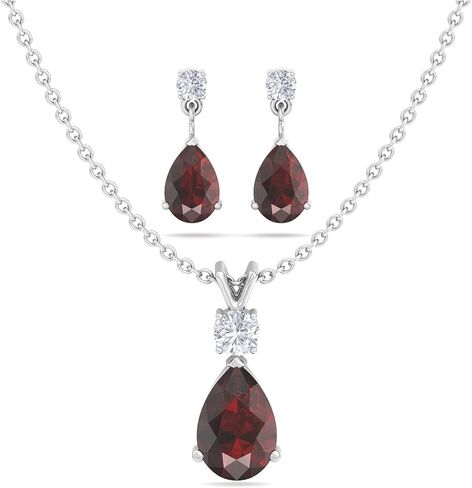 Silver Smile Sterling Silver Jewelry Set For Women With Pear Shaped 7x5mm Gemstone Necklace, 3mm Natural White Topaz, and Matching Pear Shaped Earrings For Her in Saudi Arabia